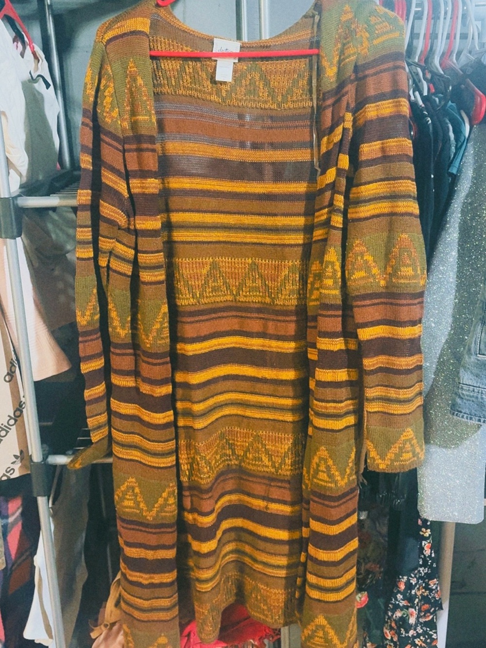 Daytrip Olive Brown Mustard Striped Open Cardigan